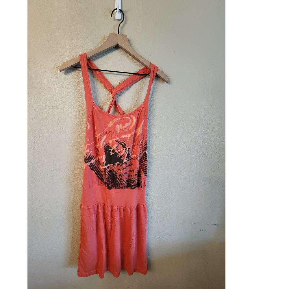 Drifter Women's Knit Dress SZ Small Drop Waist Crossed Straps Y2K